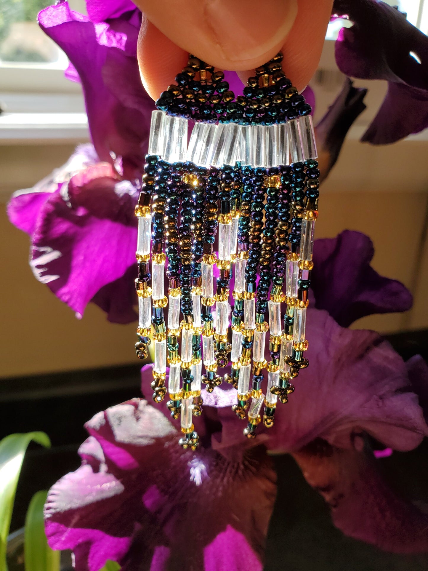 Katerina: Lapis and Gold Seed Bead Earrings