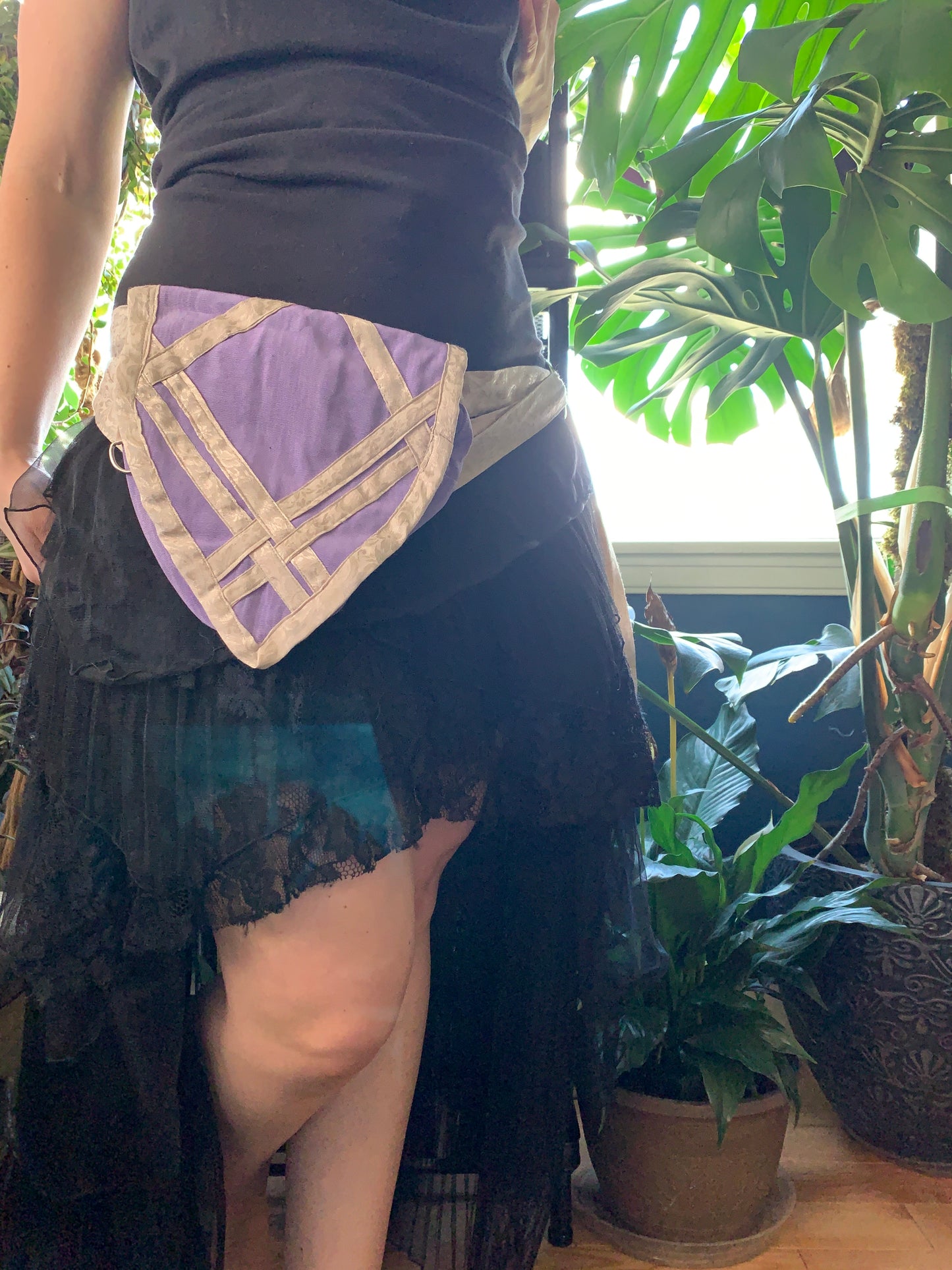 Lilac and Cream Hand-Dyed Hip Bag