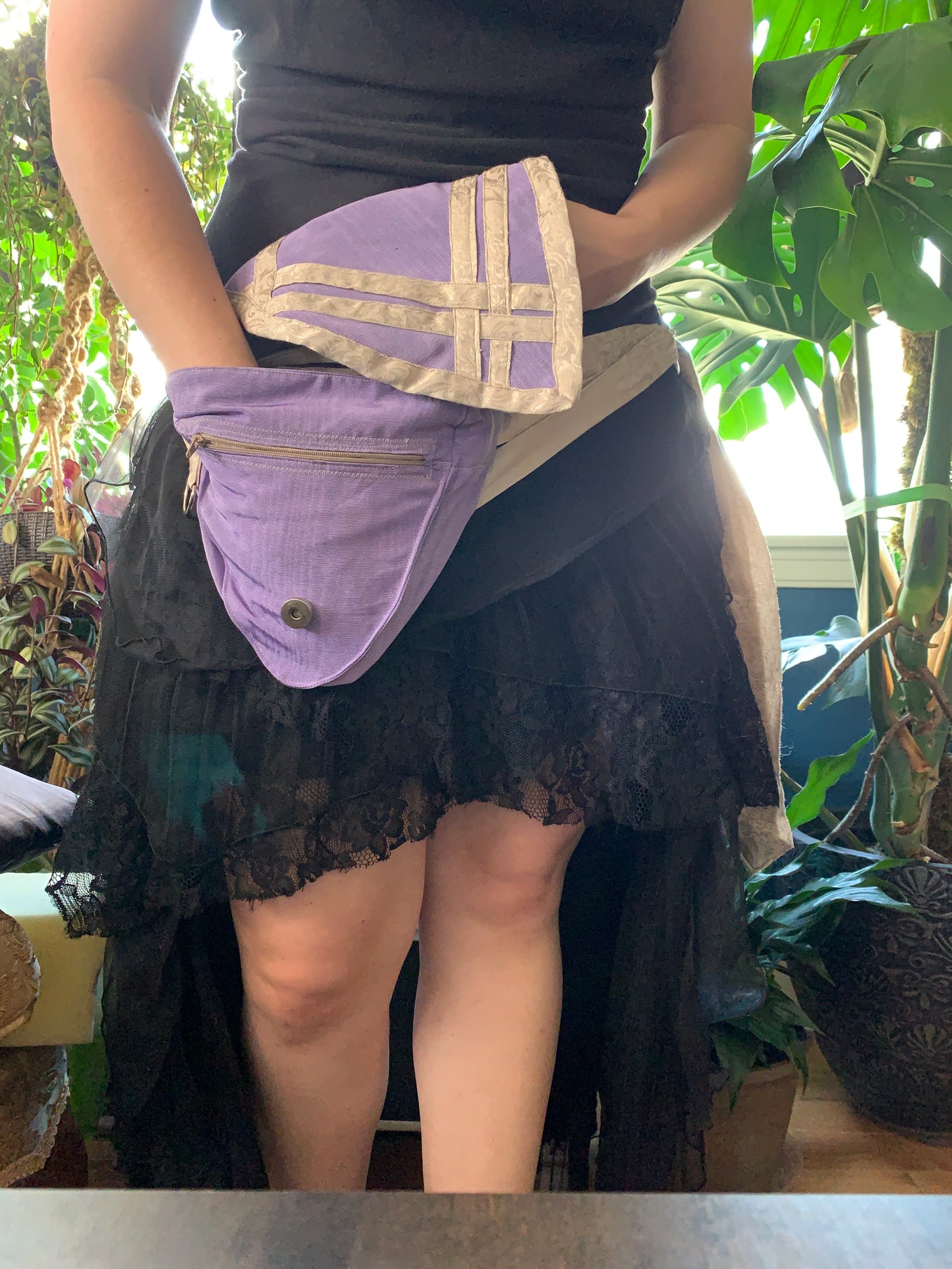 Lilac and Cream Hand-Dyed Hip Bag