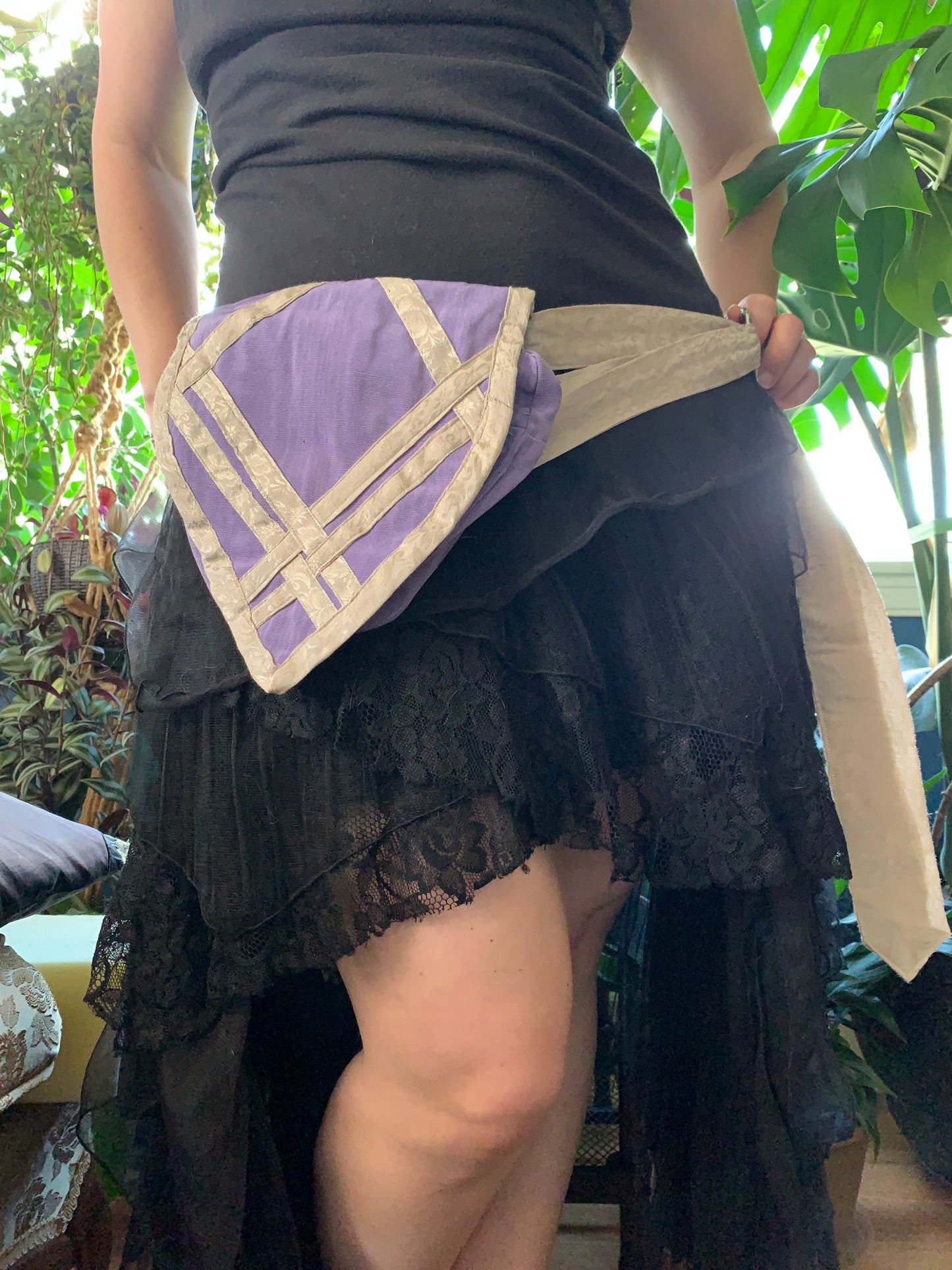 Lilac and Cream Hand-Dyed Hip Bag