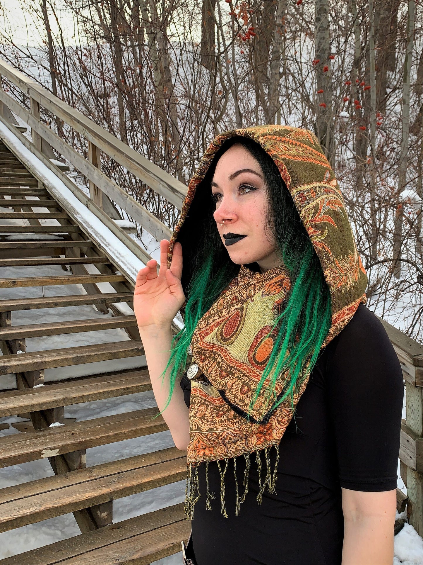 Pashmina Hooded Cowl with Micro Chenille