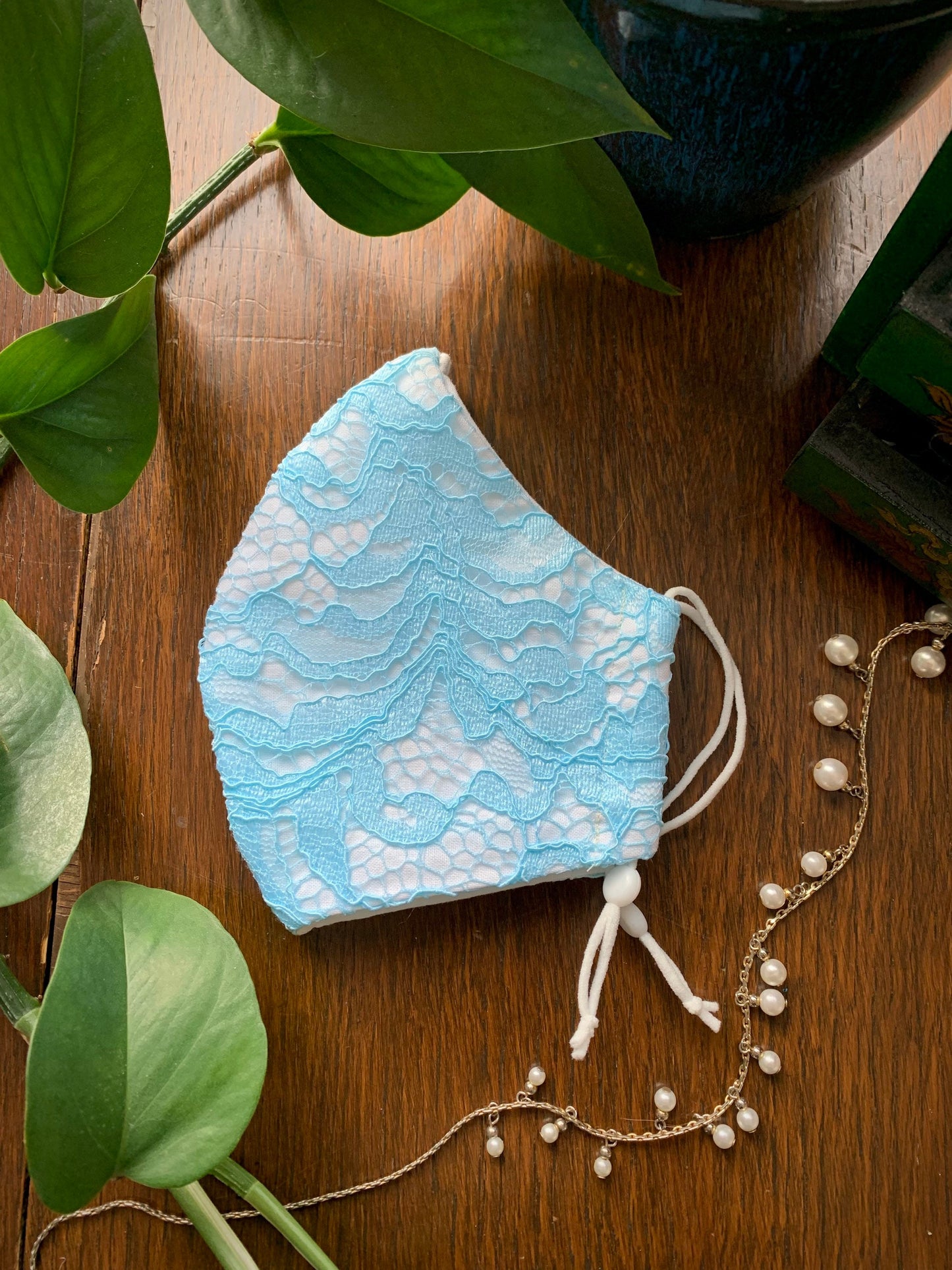 Icy Blue Lace Face Mask: Hand Dyed Lace