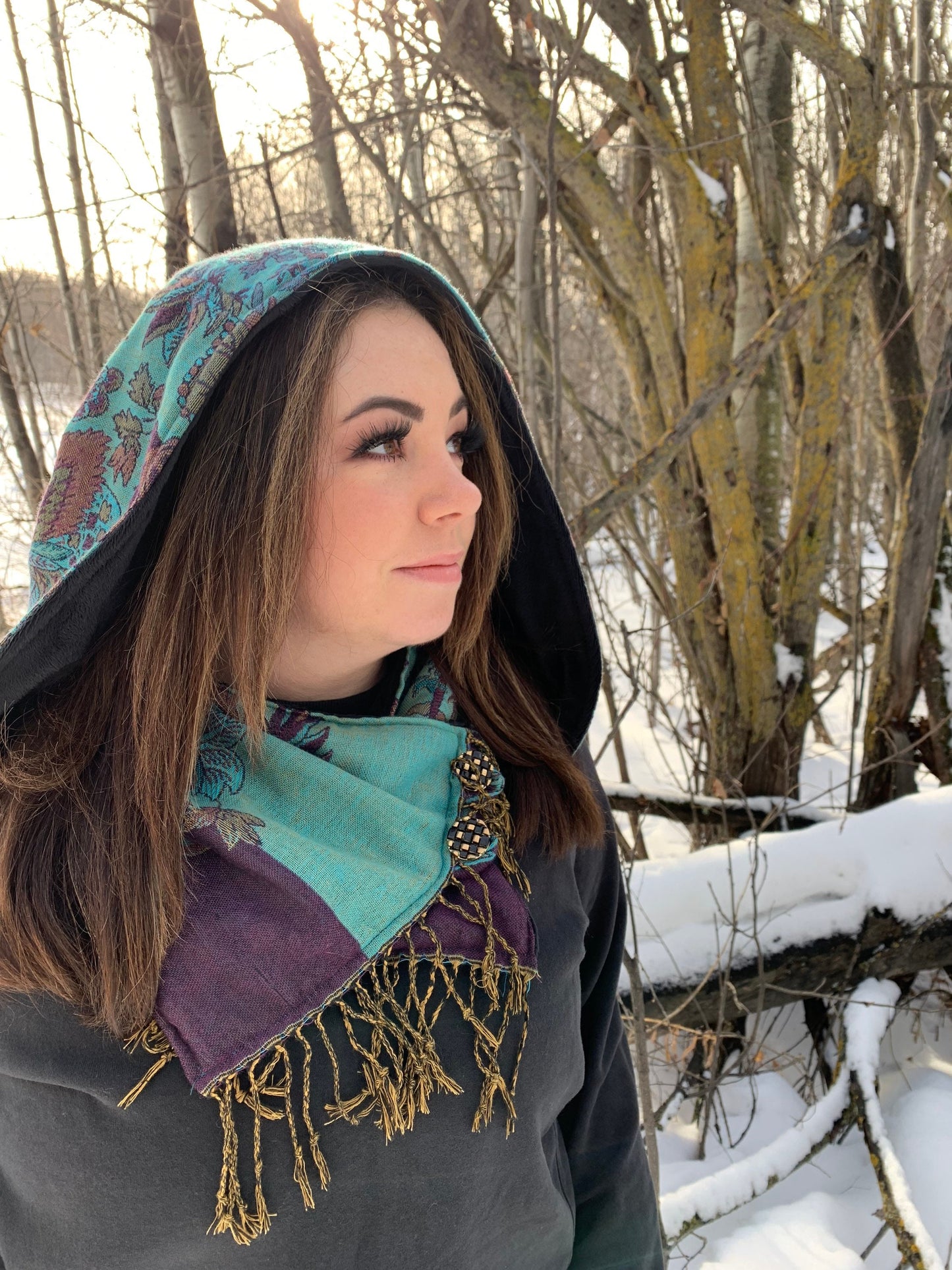 Pashmina Hooded Cowl with Micro Chenille